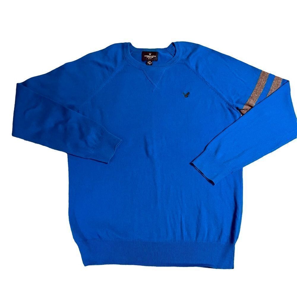 Blue cotton fine knit sweater - AEO
